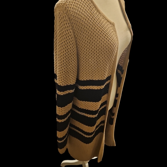 Talbots Womens Chunky Knit Striped Duster Cardigan Sweater Size L - Picture 7 of 9